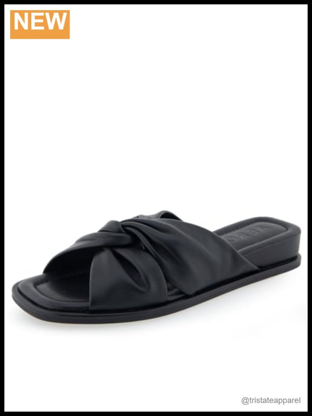 Genuine Leather Wedge Slide Sandals with Knot Detail and Padded Insole